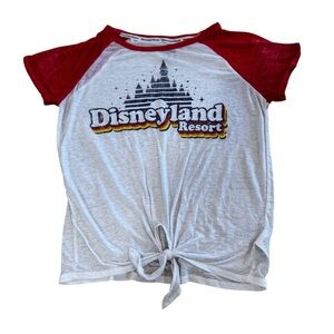 Disneyland Resort white & red raglan short sleeved sheer T shirt with tie, M.